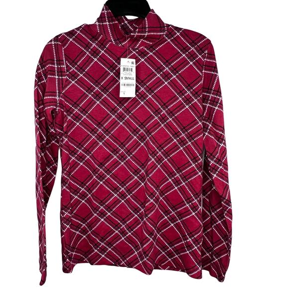 New Karen Scott Size XS Long Sleeve Red Tartan Print Holiday Turtleneck - Picture 1 of 6
